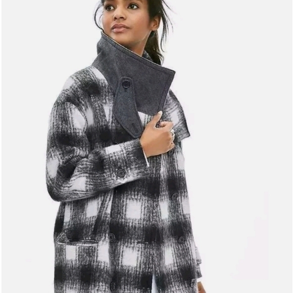 Vintage Banana Republic Double Breasted Car Top Coat Wool Blend Plaid Woman's S - Picture 8 of 8